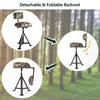 Detachable and foldable backrest of the swivel hunting chair with sturdy steel frame and adjustable legs for stability.