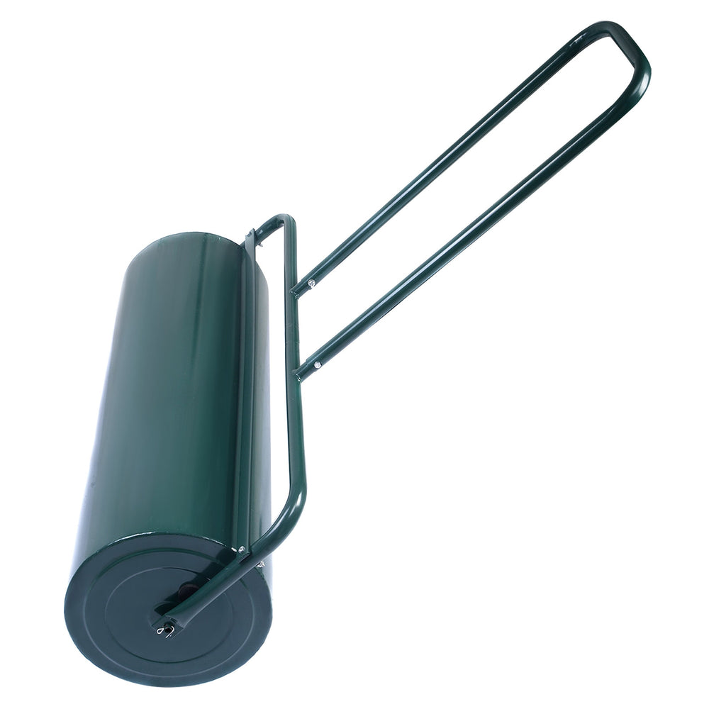 Tow lawn roller with U-shaped handle, 36 x 12 inches, made of steel for leveling uneven ground in gardens and patios.