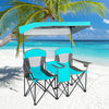 Patented Portable Folding Camping Canopy Chairs with Cup Holder-Turquoise - Gallery View 1 of 12