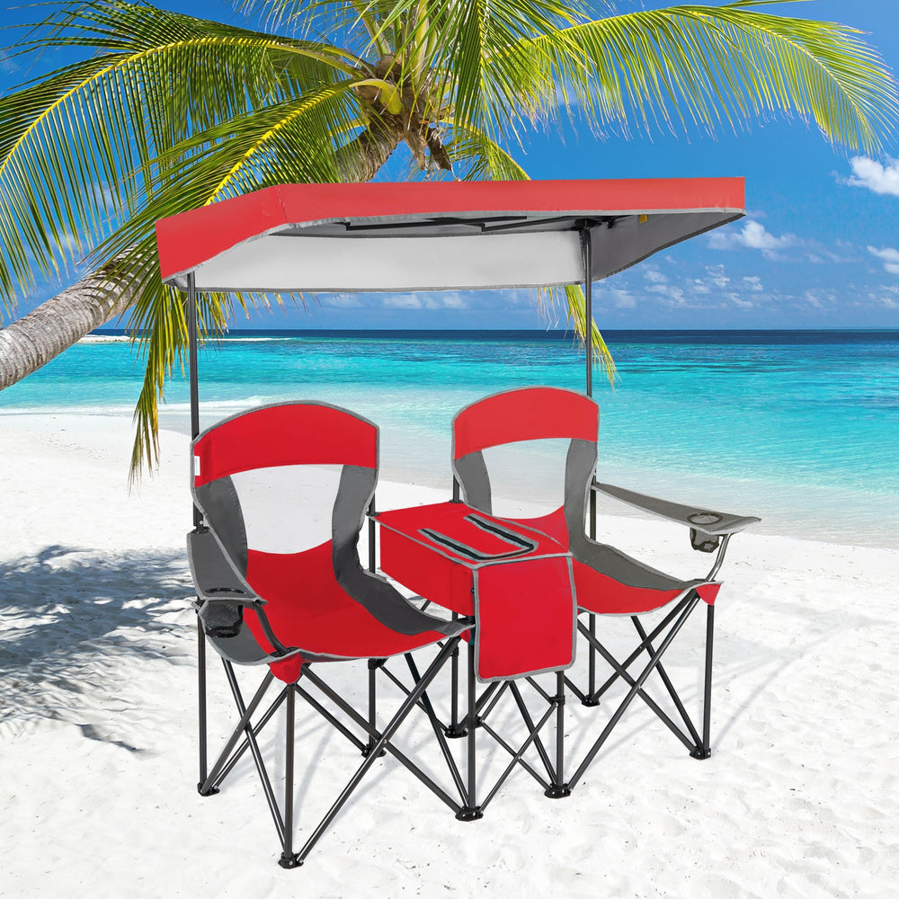 Patented Portable Folding Camping Canopy Chairs with Cup Holder-Red - Gallery View 1 of 11