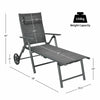 Gray patio reclining chaise lounge with adjustable backrest, cotton-padded seat, and convenient wheels for outdoor.
