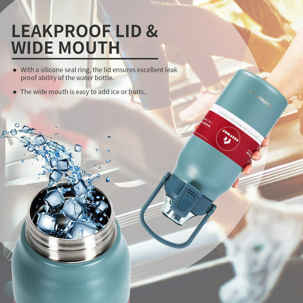 44oz vacuum insulated stainless steel sports water bottle in gray with a wide mouth and leakproof lid for outdoor.