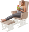 Pink baby nursery rocking chair glider with ottoman, featuring soft upholstery and ergonomic design for comfort.