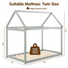 Gray kids platform floor bed with roof, sturdy wooden frame, suitable for twin mattress, weight capacity 300 lbs.