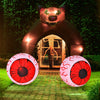 Two 3-foot Halloween inflatable eyeballs with bloodshot patterns and red LED lights for spooky outdoor decoration.