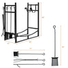 30-inch firewood rack with 4 tool set, including kindling holders, for indoor and outdoor firewood storage.