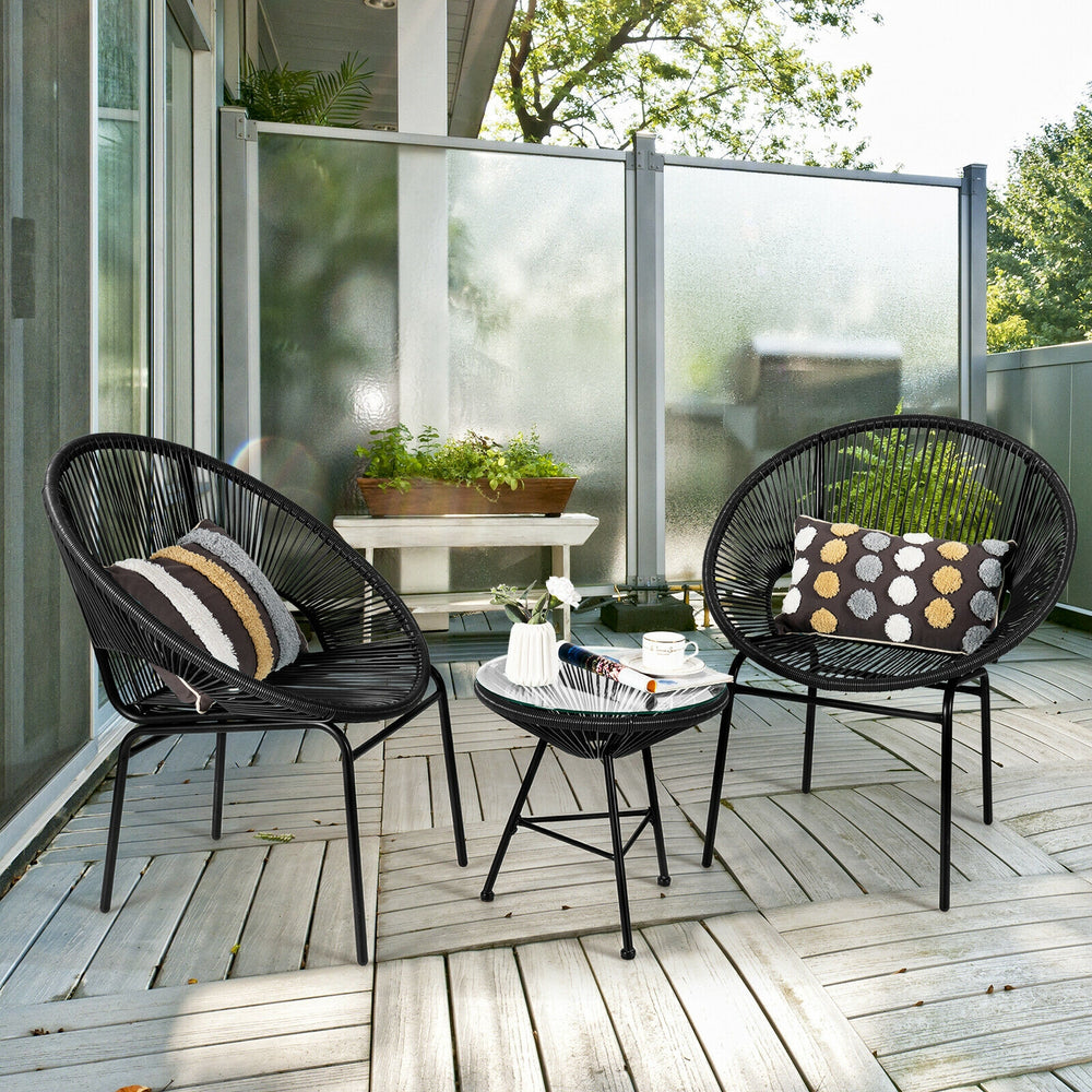 3PCS Patio Acapulco Furniture Bistro Set with GlassTable-Black - Gallery View 1 of 11