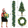 Christmas decoration set featuring a pre-lit garland, wreath, and two entrance trees for festive home decor.