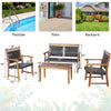 4-piece outdoor patio rattan furniture sofa set with acacia wood frame, ideal for poolside and garden relaxation.