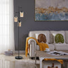 Retro floor lamp with three amber glass shades, featuring a stable iron base, ideal for living room or office decor.