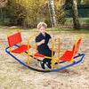 Outdoor kids seesaw swivel teeter for ages 3 to 8, featuring ergonomic seats and safety handrails for backyard fun.