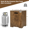 16-inch outdoor hideaway table in rustic wood finish, designed to hold a 20 lbs propane tank and serve as a side table.