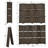 6-panel brown room divider with hand-woven fiber and 2 display shelves, ideal for creating private spaces in any room.
