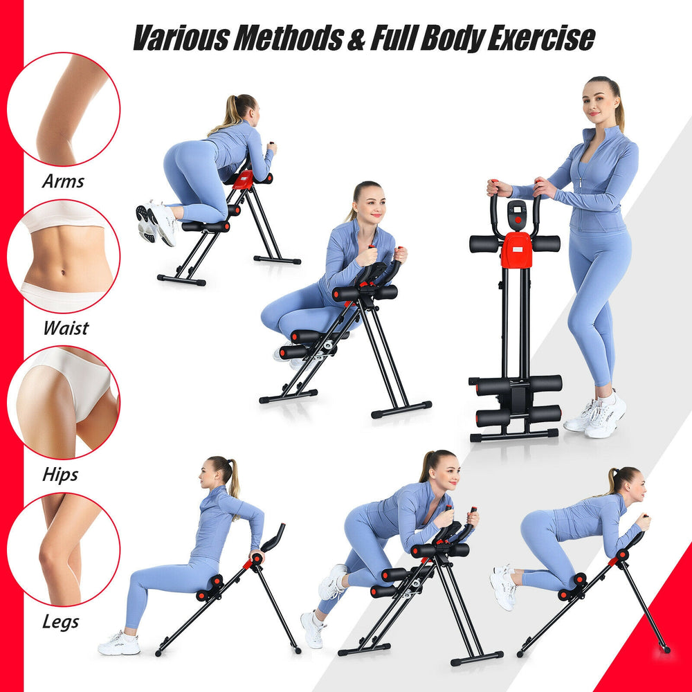 Foldable adjustable core abdominal trainer with LCD display, featuring padded handrails for a comfortable full body.