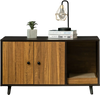 Modern cat litter box enclosure in coffee color with double doors, serving as a cat house and coffee table for home.