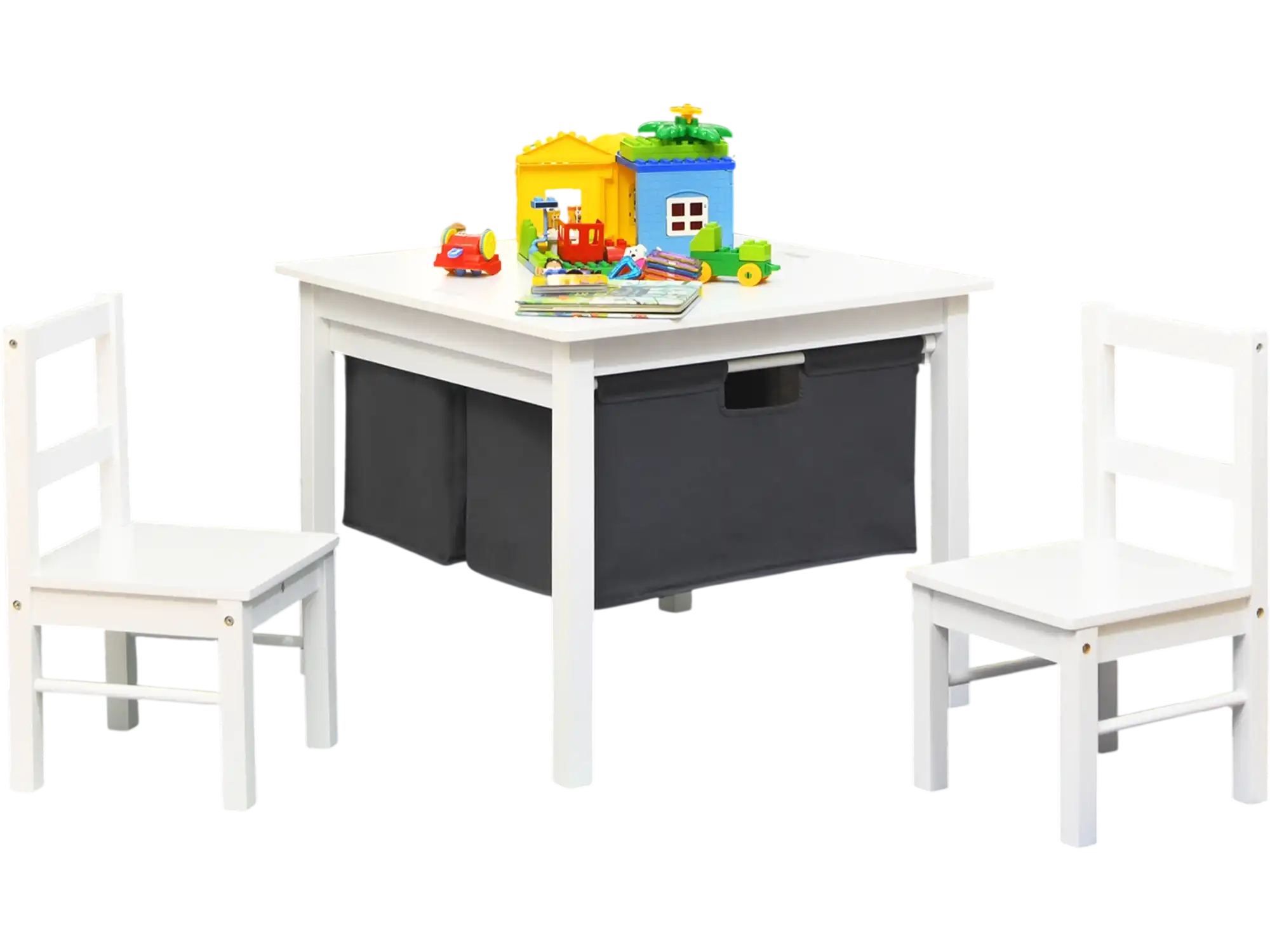 Costway 2-in-1 Kids Activity Building Block Table & 2 Chairs w/ Storage 72091538 New