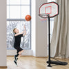 Height adjustable 43-inch basketball hoop with a child shooting a basketball indoors, featuring a durable steel frame.