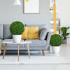 Artificial boxwood topiary ball tree set in white pots, perfect for indoor or outdoor decoration with realistic green.