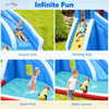 Inflatable Shark Bounce House features a water slide, climbing wall, splash pool, and water cannon for backyard fun.