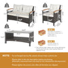 Cushioned loveseat and coffee table from a 4-piece patio rattan furniture set, ideal for outdoor relaxation.