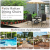 Patio rattan dining chairs with comfy cushions, featuring a sturdy steel frame, perfect for outdoor relaxation.