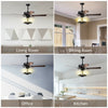 50-inch black ceiling fan light with explosion-proof glass lampshades, suitable for living room, dining room, and.