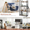 4-tier industrial open storage bookshelf with adjustable shelves and hooks, ideal for study, living room, or kitchen.