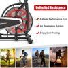 Upright air bike with unlimited resistance features a fan, anti-slip pedals, and adjustable seat for full body workouts.