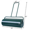 Green 24 x 13 inch tow lawn roller with a solid steel frame, ideal for packing down loose dirt and sod.