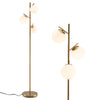 Elegant 3-globe floor lamp in gold with a weighted base and user-friendly foot switch, ideal for enhancing any room's.