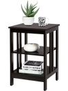 Dark brown 3-tier nightstand with reinforced bars, featuring open compartments for storage, ideal for living room or.