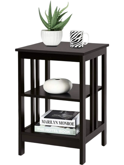 Costway 2-Piece 3-Tier Nightstand Side Tables Dark Brown 96185204 New