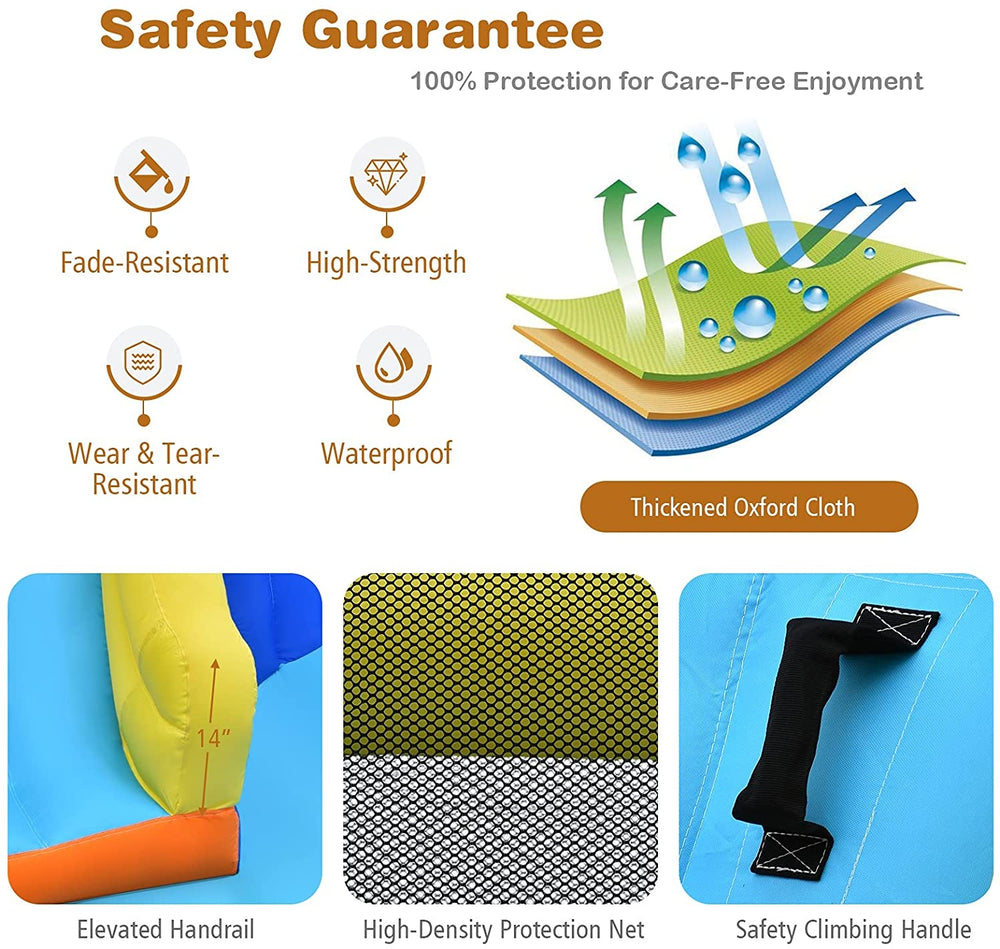 Thickened Oxford cloth detail showcasing waterproof and fade-resistant features for the 6-in-1 inflatable water slide.