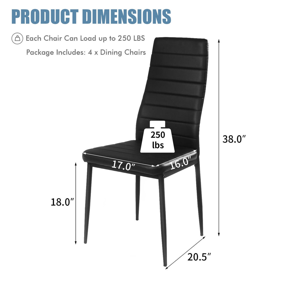 Modern leather dining chair with metal frame, ergonomic high backrest, dimensions 38" H x 17" W x 16" D, for stylish.