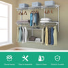 Adjustable wall-mounted closet rack system with shelves and hanging rods, made of sturdy powder-coated steel for.