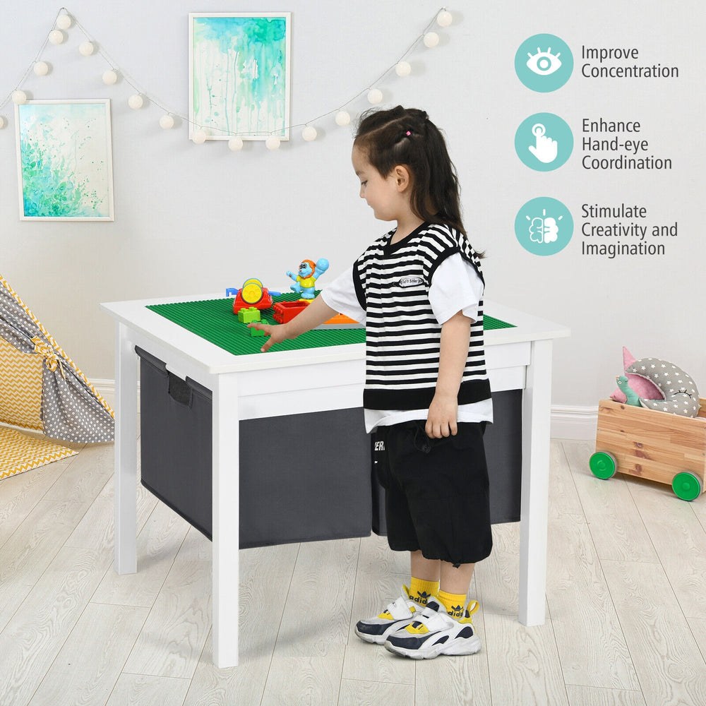 Kids double-sided activity building block table in white with storage drawers, perfect for play and creativity.