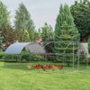 Large metal chicken coop with galvanized dome cage and waterproof cover, ideal for outdoor use in backyards.