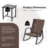 Brown rattan rocking chair and side table set with breathable cushions, ideal for outdoor patio relaxation.
