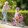 Kids bicycle with training wheels, 14-inch size, featuring a basket and doll seat, perfect for ages 3-9 years.