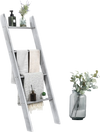 Gray 4-tier wall leaning ladder shelf made of pine wood, ideal for stylish storage in living room or bedroom.