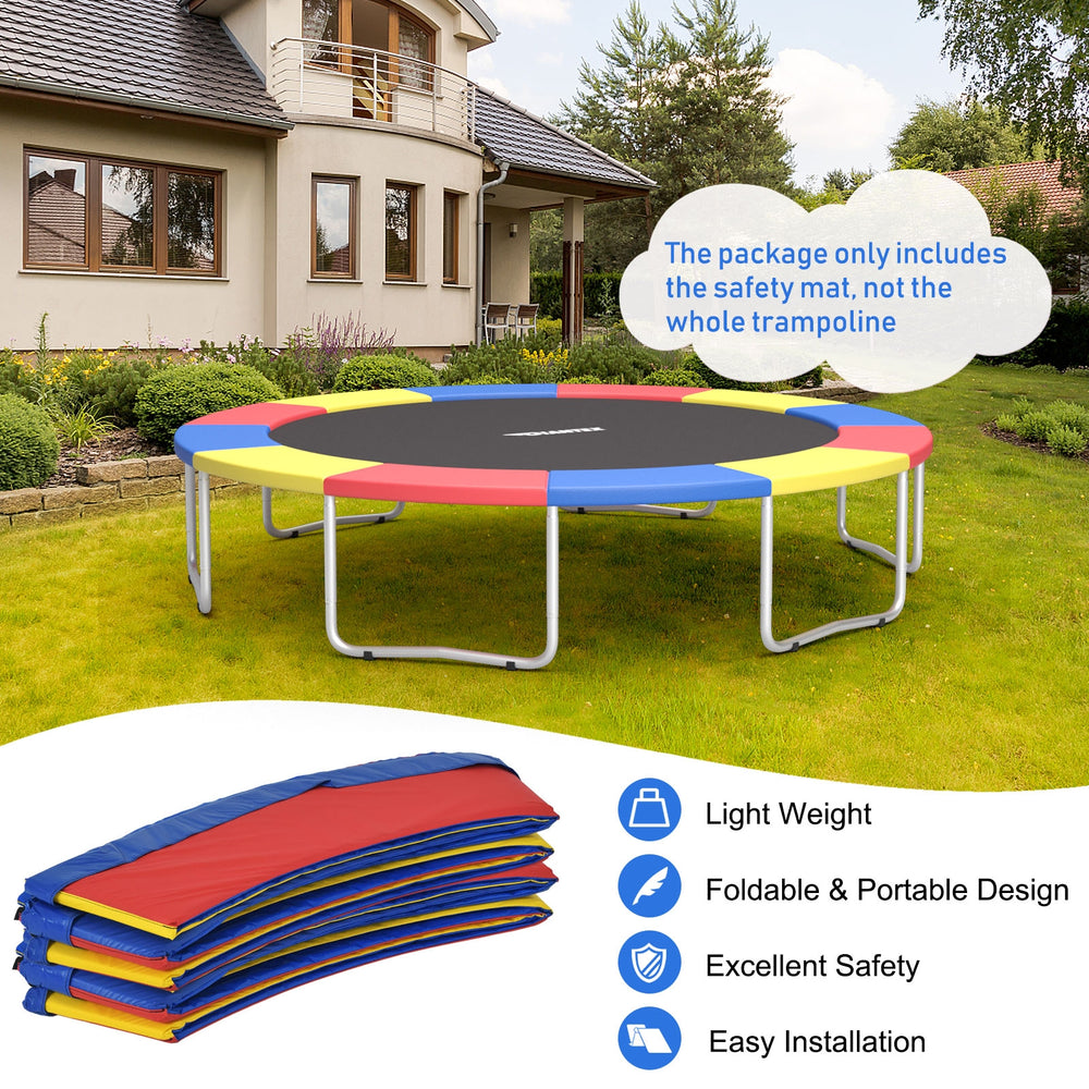 Multicolor 15 feet trampoline spring cover with waterproof PVC and PE, offering safety and comfort for kids' jumping.