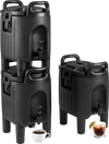 Set of 3 black insulated beverage dispensers with handles, featuring triple-layer insulation for cold and warm drinks.
