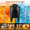 Insulated 2.6 Gal beverage dispenser set in black, designed to keep drinks cold for 4-6 hours and warm for 6-8 hours.