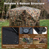 Side view of 2-6 person hunting blinds featuring waterproof oxford fabric and camouflage design for effective.