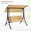 Dimensions of the 3-seat outdoor porch swing with adjustable canopy, ideal for spacious outdoor lounging and relaxation.