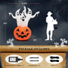 Inflatable Halloween decoration featuring 6-foot ghosts and pumpkin, with rotating lamp for spooky outdoor fun.