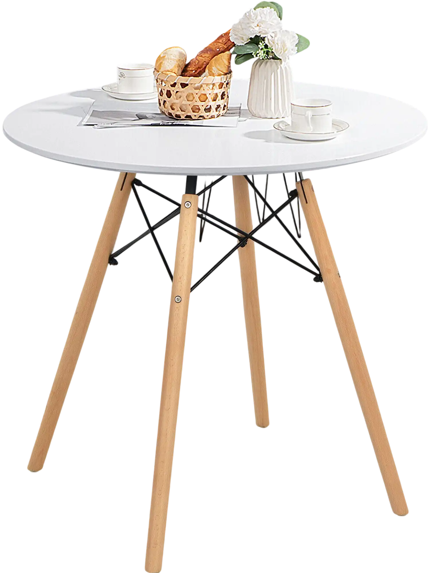 Costway Round Modern Dining Table White Solid Wooden Leg 43625870 New