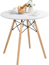 Round modern dining table with solid beech wood legs, 31.5-inch white tabletop, perfect for small spaces and versatile.