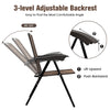 Folding dining chair with adjustable backrest, breathable fabric, and rust-proof frame for outdoor relaxation.