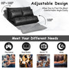 Foldable PU leather leisure floor sofa bed in black with adjustable backrest, ideal for reading, relaxing, or sleeping.